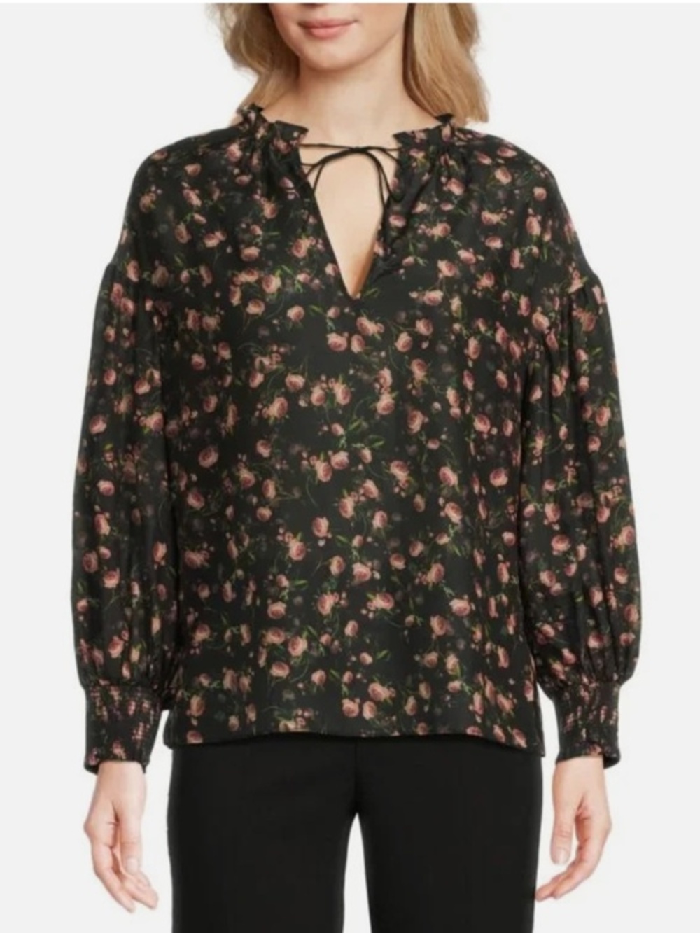 Alice & Olivia Julius Floral Long Sleeve Cotton & Silk Top